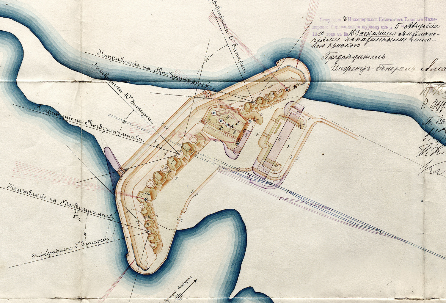 Общий план батареи «Риф» по проекту середины 1910 года. [РГВИА. Ф. 349. Оп. 16. Д 5265]